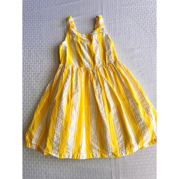 Tahari Other - Tahari Girls Yellow White Stripe Metallic Sundress Smocked Back Cutout Bow Tie